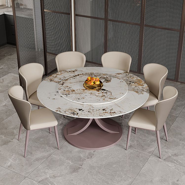 Round Sintered Stone Dining Table Modern Convertible Furniture with Pedestal Base