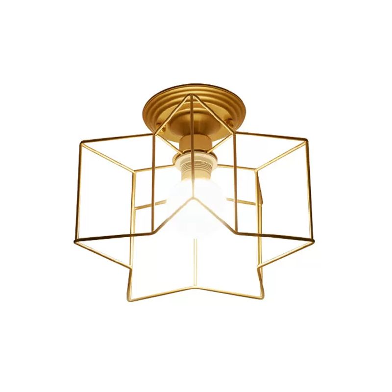 Metallic Star Frame Flush Mount Lamp Modernist 1 Light Close to Ceiling Light in Black/Gold