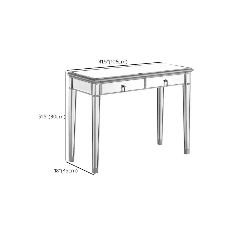 2 Drawers Mirrored Makeup Table and Stool Set Vanity for Women in Silver