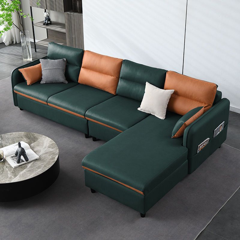 4-Seater Square Arm Sofa & Chaise Faux Leather Sofa with Storage