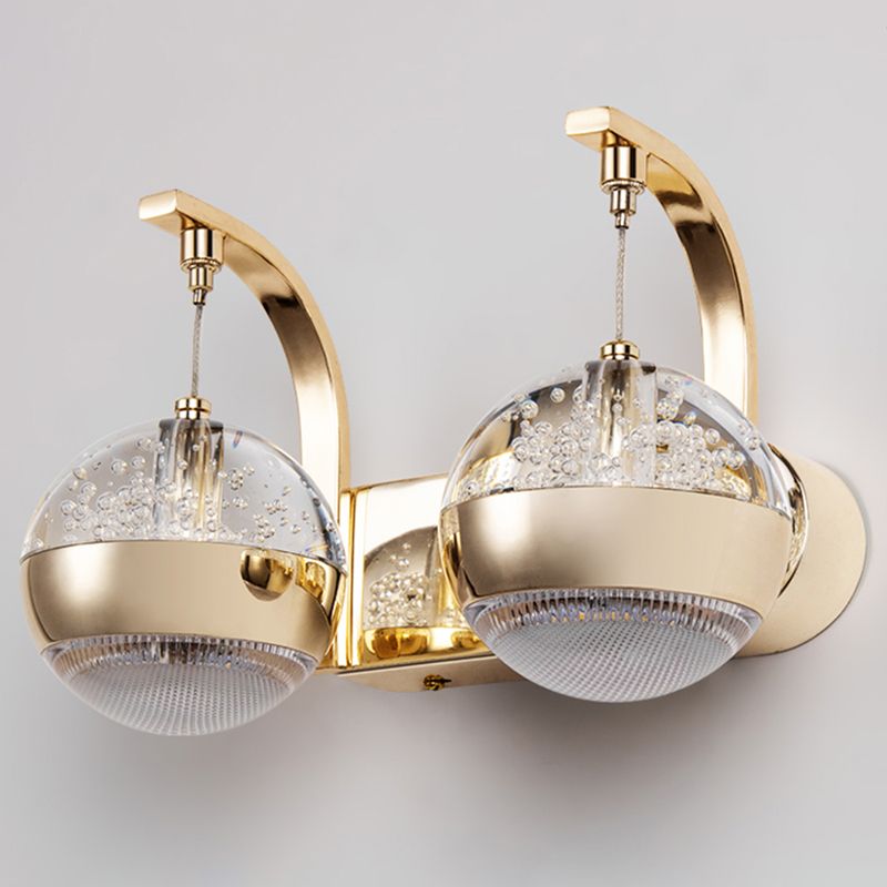 Bedroom Sconce Light Fixture Modern Style Gold LED Wall Lighting Fixture with Round Crystal Shade
