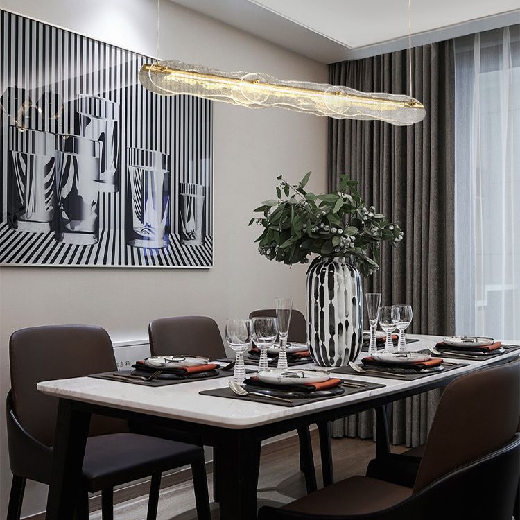 Idee di illuminazione dell'isola lineare moderna lampadario in metallo 1 luce isola luminosa in oro finitura