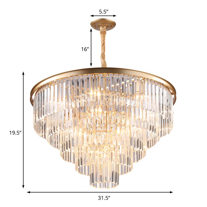 Lampada lampadinale conica regolabile in nero/oro Minimalista 6/9/15 Light Crystal Crystal Pendant Lighting, 19,5 "/23,5" /31,5 "W