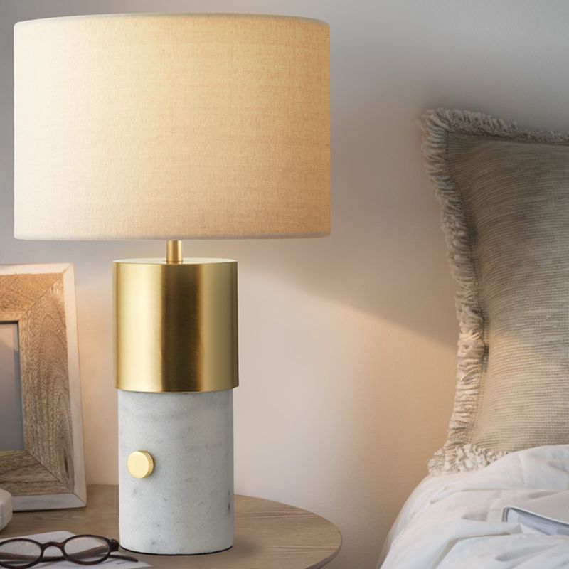 Lampe nocturne nordique 1 lampe blanche Éclairage de table en marbre avec tambour de tambour pour chambre à coucher