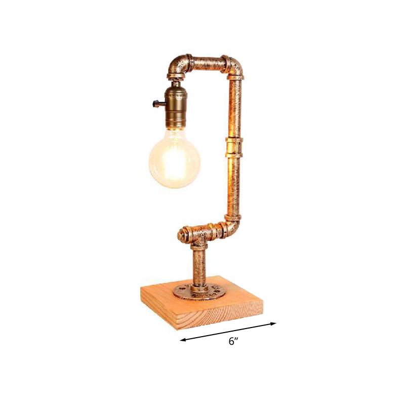 Lampe à table à tuyaux en fer forgé rustique élégant 1 Éclairage de table à chambre claire légère avec ampoule ouverte en bronze