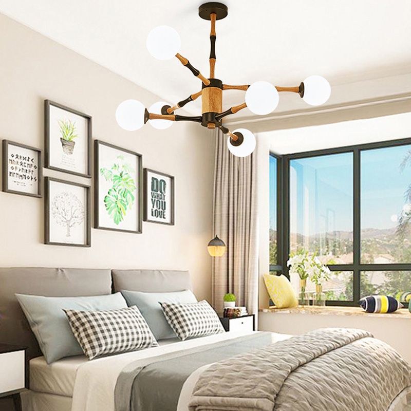 Éclairage de lustre Spoutnik en bois Contemporain 6/8/12 Lumières suspendus suspendus pour chambre à coucher