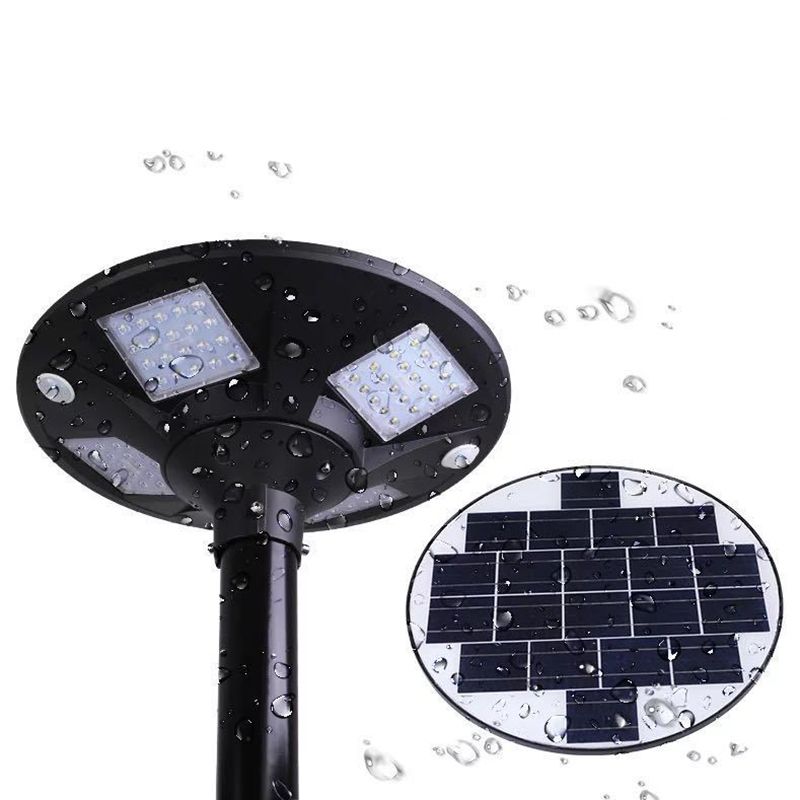 Round Disc Solar Ground Lighting Contemporary Aluminum Black LED Landscape Light for Garden
