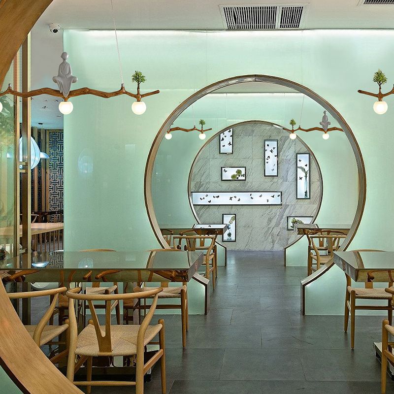 Brown Resin Island Lights Modern Restaurant Multi-Head Restaurant Lamphing con sombra de vidrio de globo