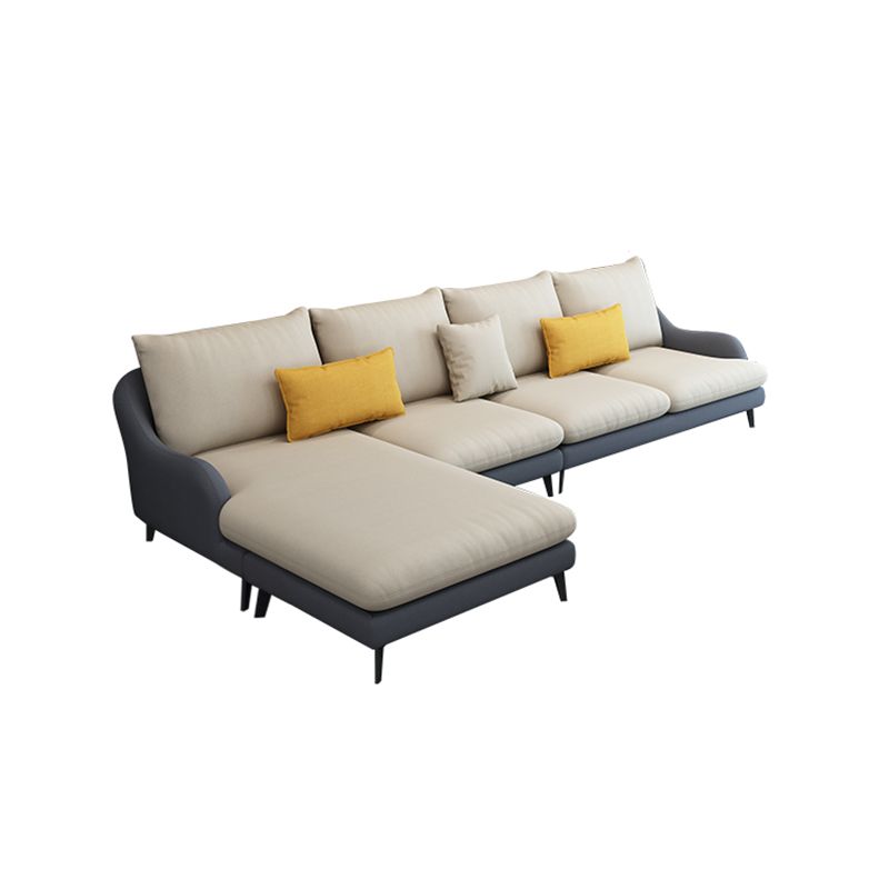 4-Seater L-Shape Sectional with Pillows Back and Slopped Arms