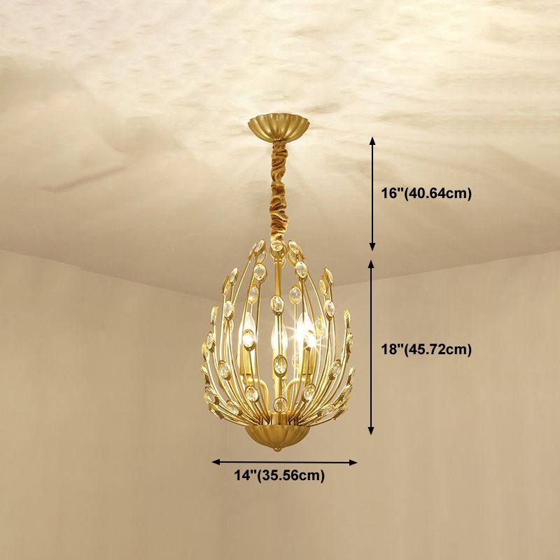 Lustre de style européen Light Crystal Gold Multi-Head Pendant Light pour le salon