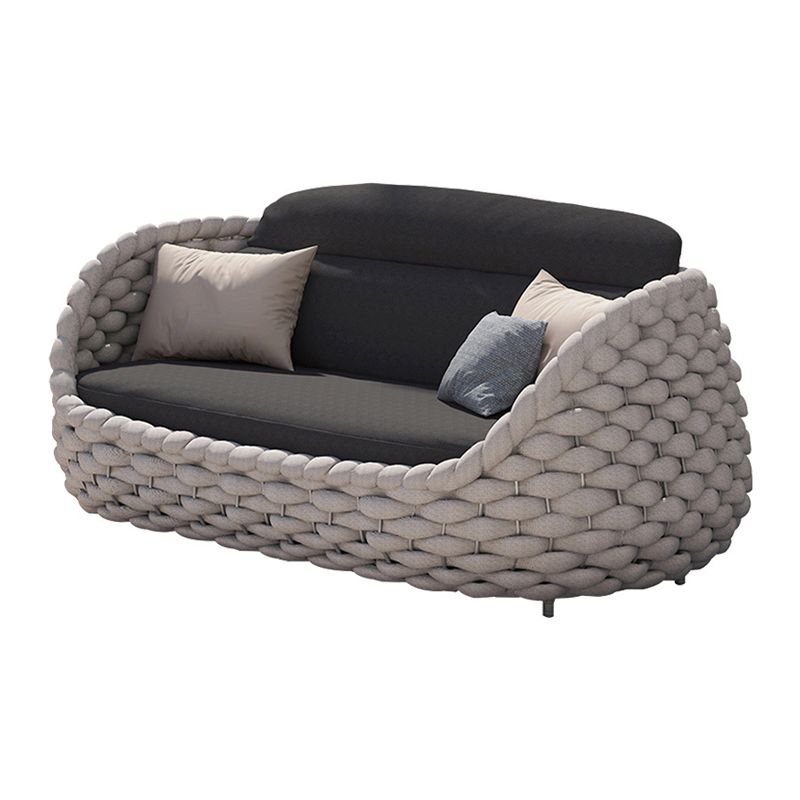 Tropical Patio Sofa Wicker/Rattan Gray Fabric Cushion UV Resistant Outdoor Patio Sofa