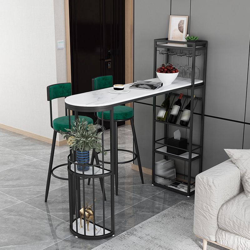 Stone Top Bistro Bar Table Rectangle Bar Table with Wine Rack