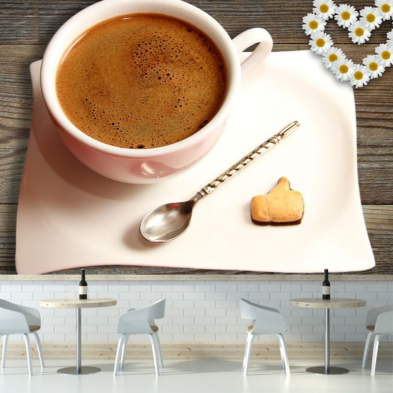 Aroma Coffee Mural Wallpaper Stain Resistant Wall Decor for Coffee Shop, Customized Size