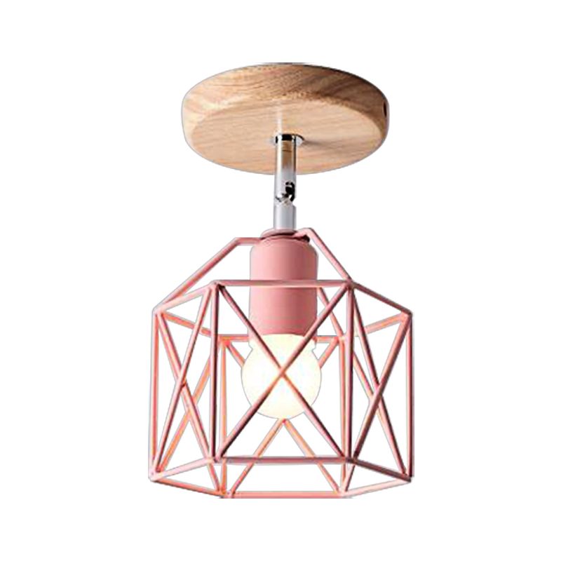 Lámpara de techo hexagonal gris/blanco/rosa/amarillo/azul/verde, lámpara de techo modernista de Metal de 1 cabezal, montaje semiempotrado para dormitorio