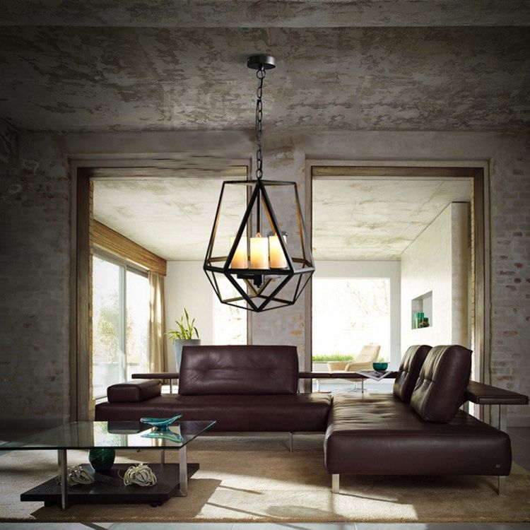 Metal Black Finish Chandelier Caged Country Style Suspension Light with Faux Candles