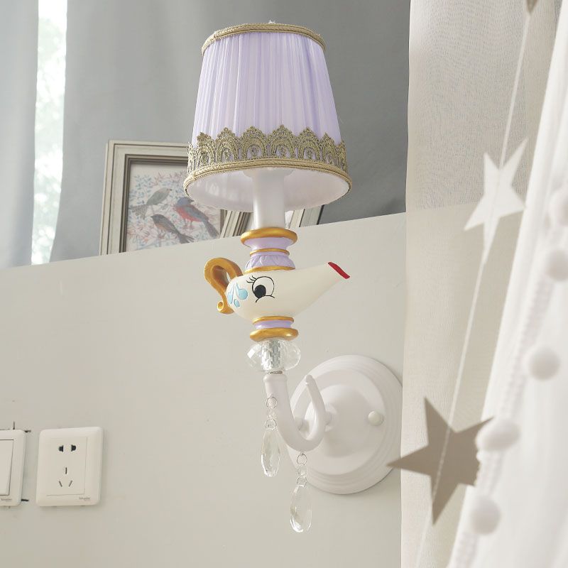 1 tête d'intérieur à la tête Lumière de mur de l'or blanc contemporain avec ombre de tissu de baril et déco de théière