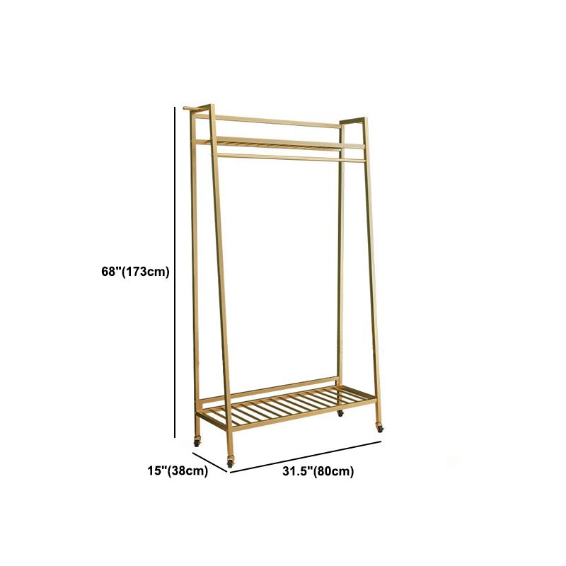 Contemporary Style Open Armoire Gold Metal Armoire with Clothing Rod