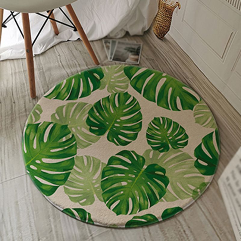 Green Tone Palm Leaves Pattern Rug Polyester Antique Carpet Stain Resistant Rug for Living Room