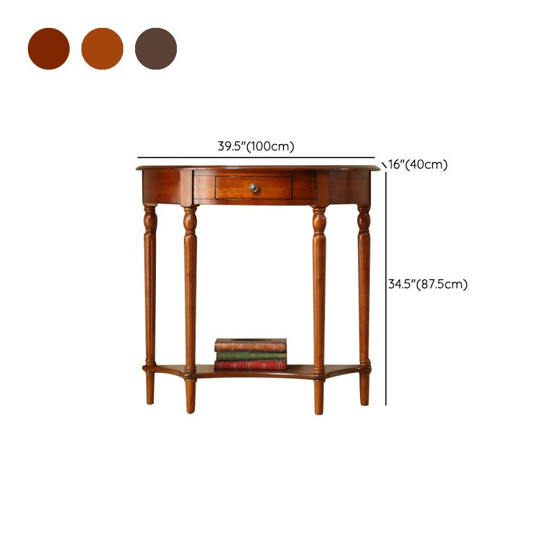 Wood Mid-Century Modern Console Table Half Moon Single Drawer Sofa Table
