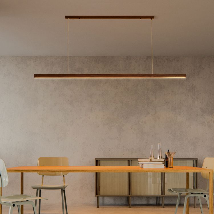 Zeitgenössische Küche Anhänger Leichtes lineares Holz 1 Licht Anhänger Beleuchtung