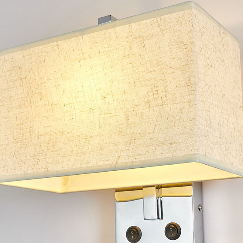 Metal Modern Adjustable Wall Sconce Rectangle Wall Light with Fabric Shade for Bedroom