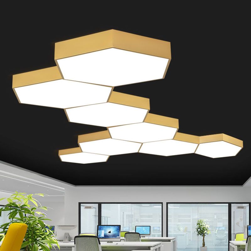 Nordic Hexagon Ceiling Light Metal LED Flush Mount Light in Gold for Office