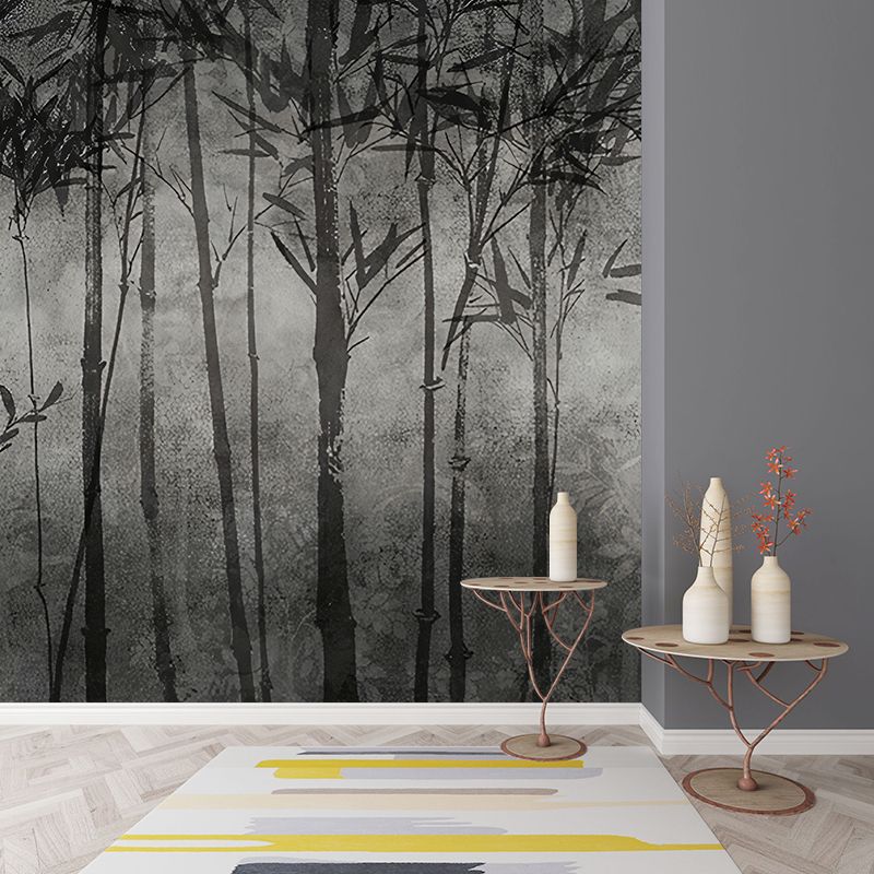 Asia Night Bamboo Forest Murals Grey and Black Dining Room Wall Art, Size Optional