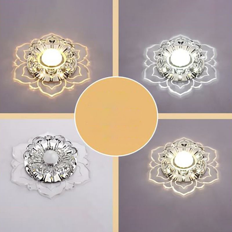 Crystal Flower Shaped LED Flush Mount Modern Clear Flushmount Ceiling Light for Entryway