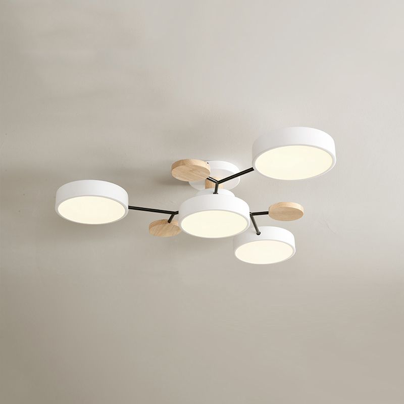 4-Heads Round Semi Flush Mount Light Modern Style Metal Led Flush Light