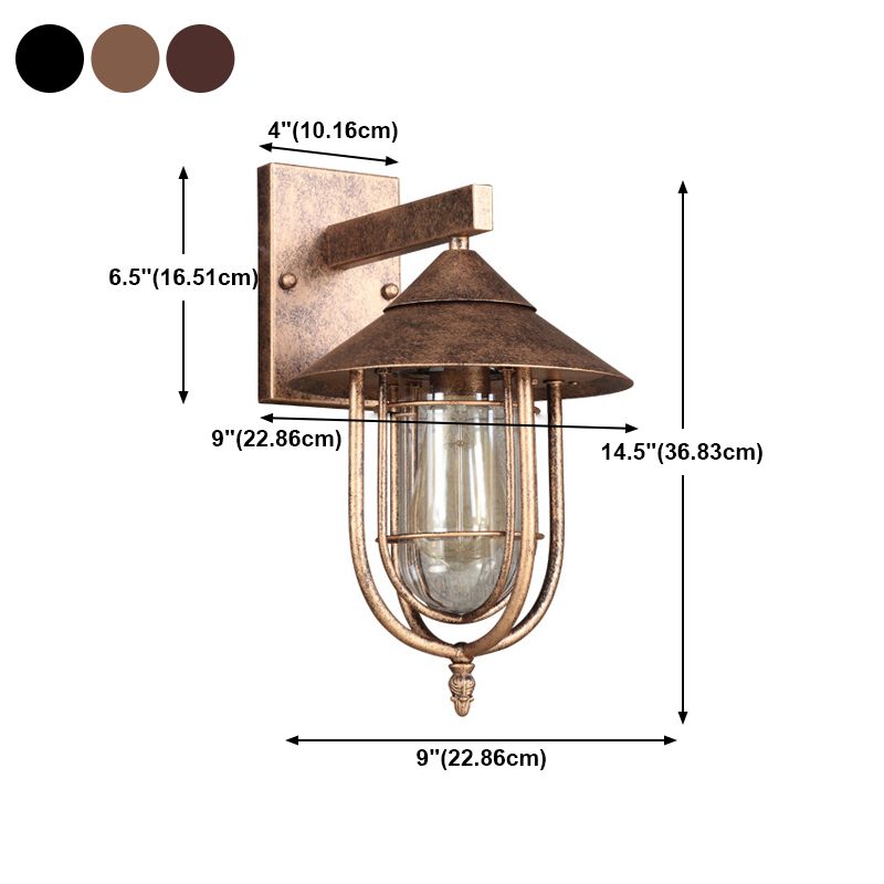 Retro -Stil Metall Wandleuchte Käfigform Wandleuchten mit Glas für Natur im Freien