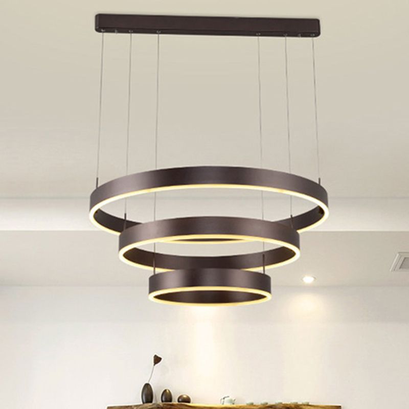 Modern 1/2/3-Light Suspension Pendant with Acrylic Shade Coffee Ring Chandelier Light in Warm/White Light
