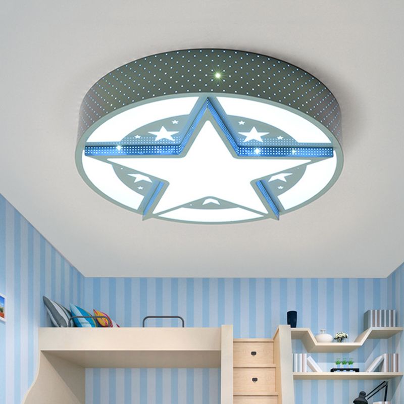Star Badge Hollowed Out Ceiling Flush Cartoon Acrylic Kids Bedroom LED Flushmount Lighting in Blue