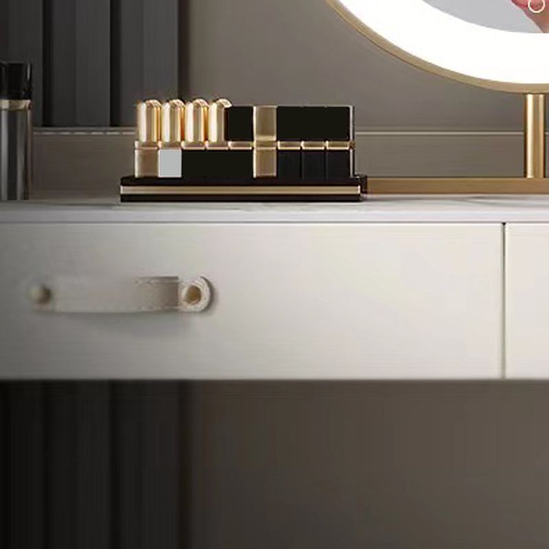 Beige 3/4-Drawers Dressing Table Faux Leather Make-up Vanity Desk