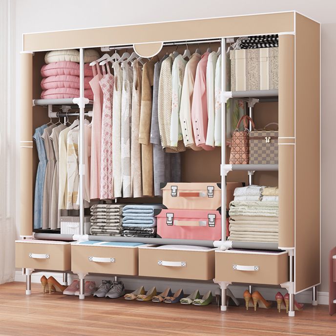 Contemporary Style Wardrobe Armoire Steel Frame Wardrobe Cabinet with Drawers