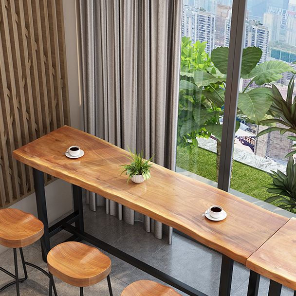 Pine Wood Bar Table Industrial Bar Dining Table with Trestle Base