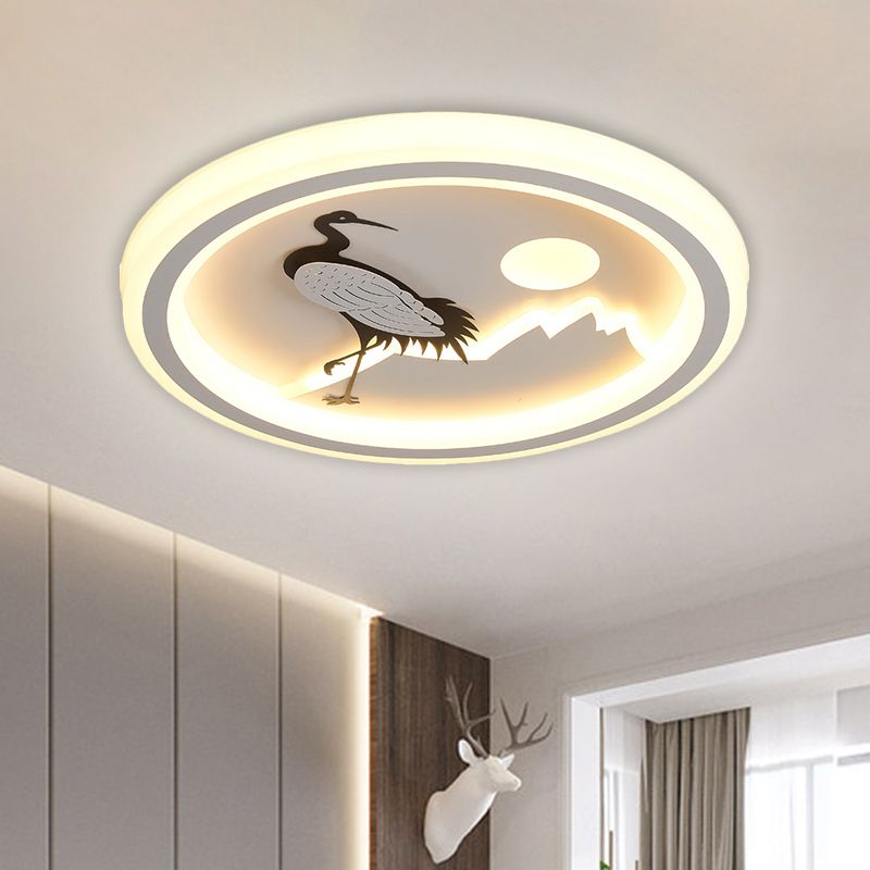 Apparecchio da soffitto quadrato/rotondo Illuminazione modernista a LED in acrilico bianco con montaggio a incasso con motivo a uccello/albero