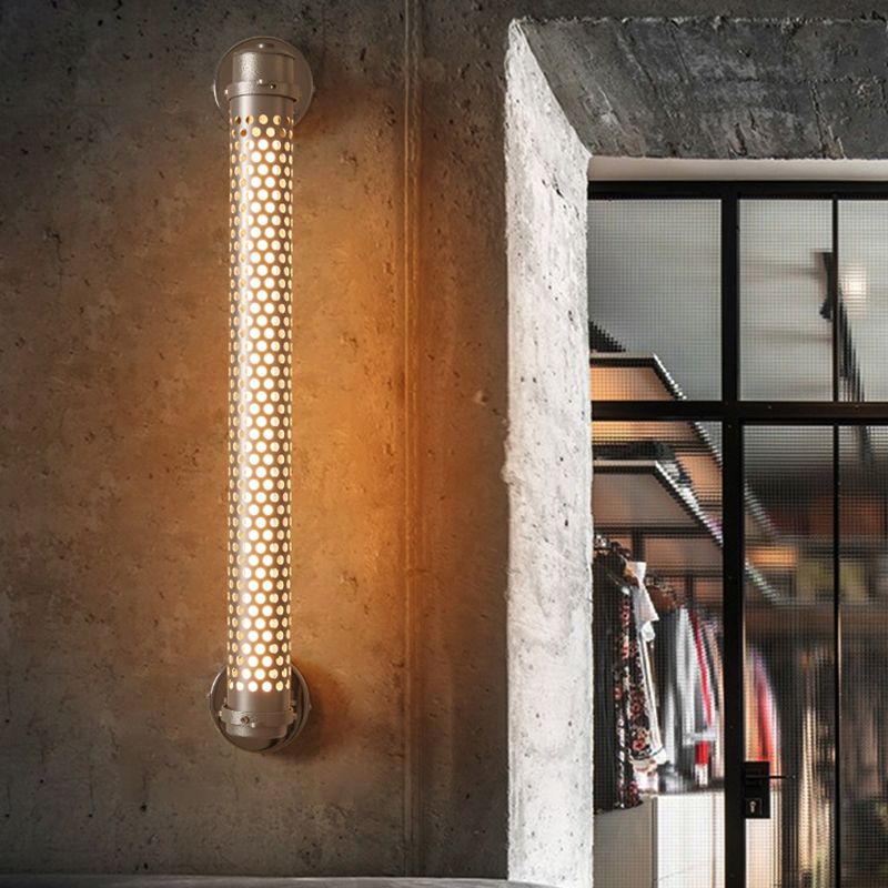 Silver Modern Wall Sconce Cylinder Shape Wall Light with Metal Shade for Living Room