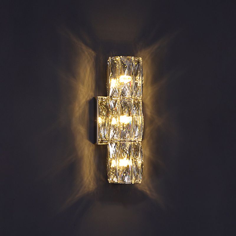 Modern Style Wall Light Cylinder Crystal Sconces in Transparent for Bedroom