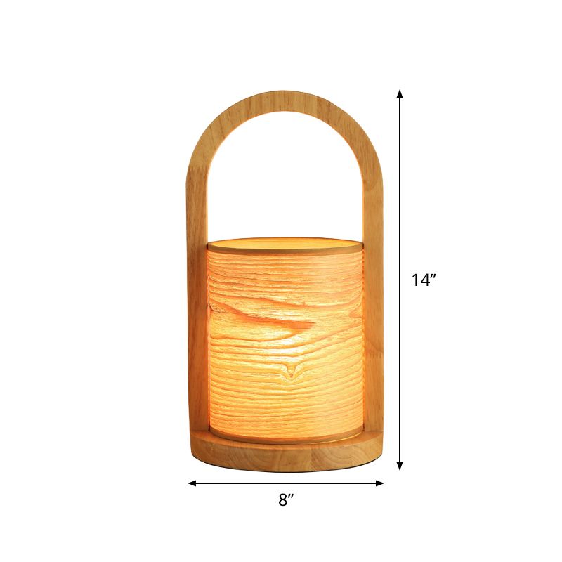 Wood Oval Ring Nightstand Light Modernist 1 Head Night Table Lamp with Tube Shade