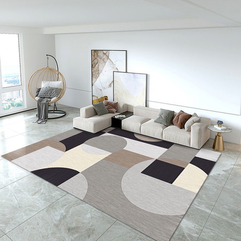 White Geometric Carpet Polyester Modern Carpet Washable Carpet for Living Room