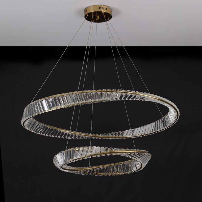 Gold Crystal Hanging Pendant Lights Contemporary style Tiered Hanging Lamps for Living Room