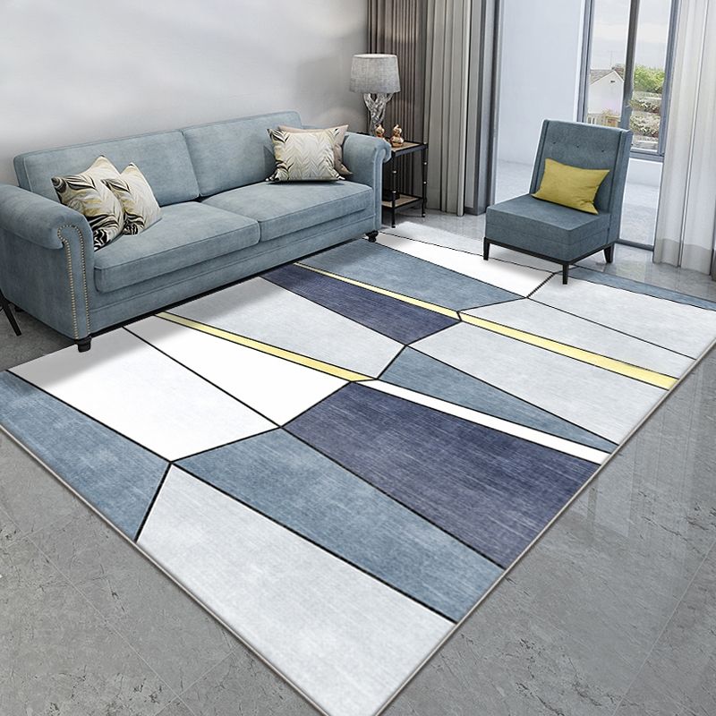 Blue Modernist Rug Polyester Colorblock Rug Pet Friendly Washable Anti-Slip Backing Carpet for Living Room