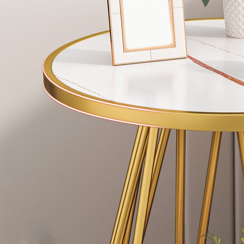 Mid-Century Modern Wooden Round Top End Table Abstract Metal Frame Sofa Side Table