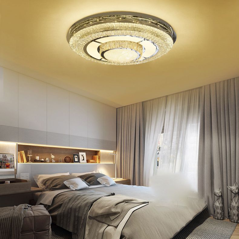 Round Crystal Flush Mount Light Fixture Modern Stainless-Steel LED Flush Light Fixture