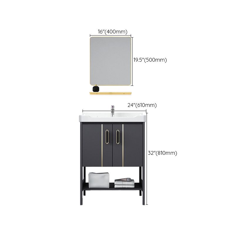 Single Sink Vanity Shelving Included Metal Frame 2 Doors Freestanding Modern Vanity