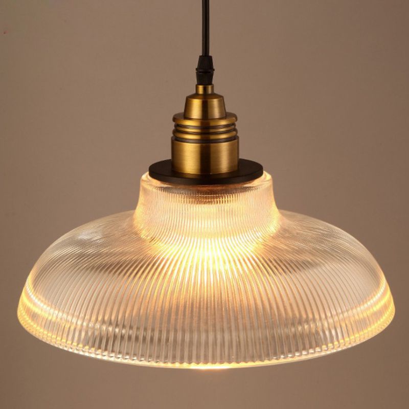Bowl -vormige café hanglampverlichting retro helder gestreepte glas met één koper hanglamp