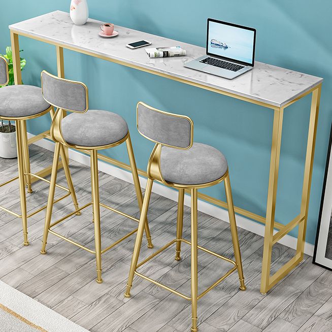 Rectangle Marble Top Bistro Table Modern Pub Table with Metal Trestle