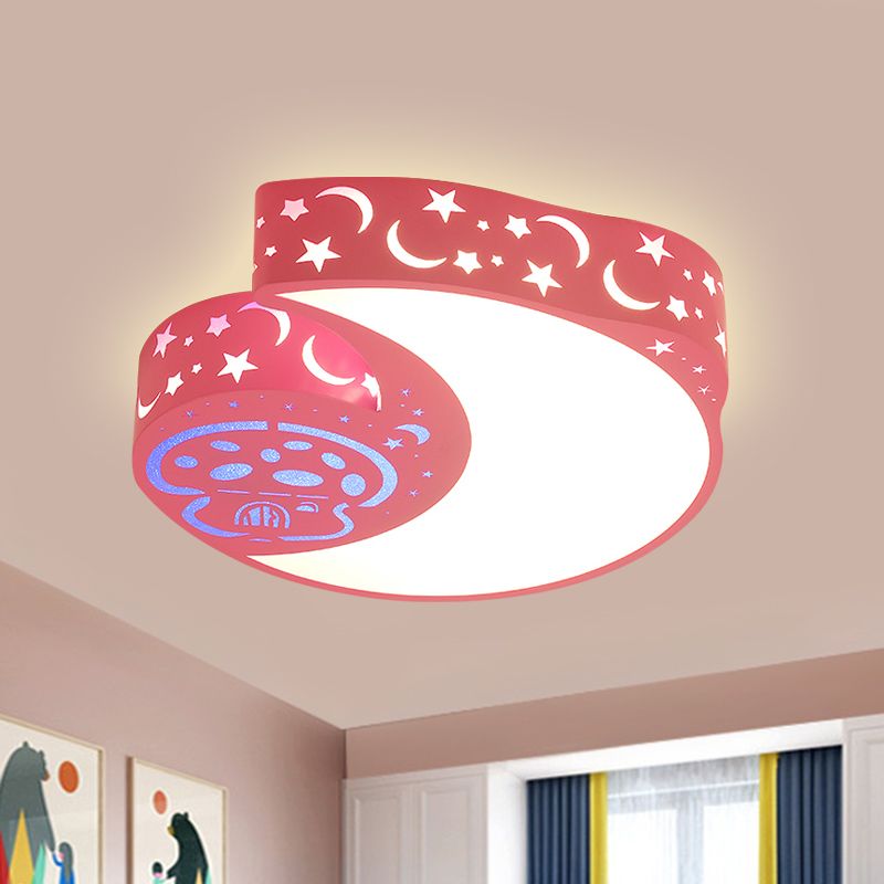 Lampada da incasso in metallo con luna e funghi Lampada da incasso a LED rosa stile bambini