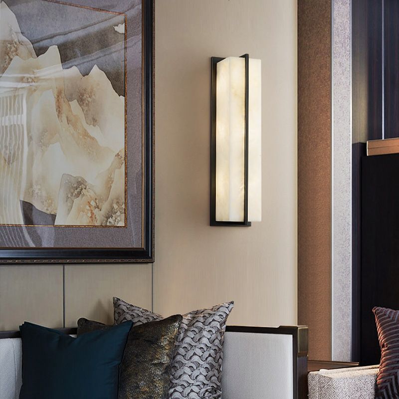 Modern Wall Lamp Square Shape Wall Mount Lamp with Stone Shade for Bedroom