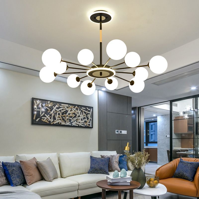 Glass Spherical Shape Chandelier Light Modern Style Multi Light Hanging Lamp for Bedroom